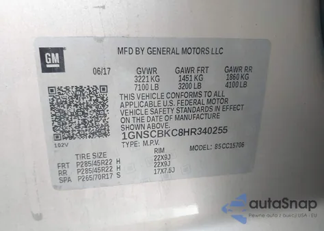 2017 Chevrolet Tahoe Lt из США, поврежденный, VIN 1GNSCBKC8HR340255